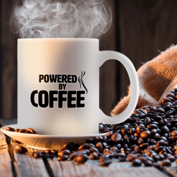 Kubek Kolorowy lub Biały z nadrukiem: Powered by Coffee